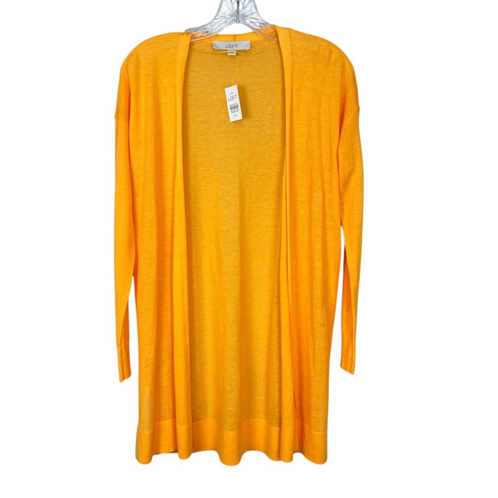 Loft Womens Lightweight Long Open Cardigan Sweater Marigold Yellow size XXS